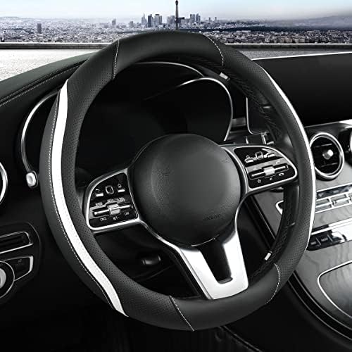 Szttswamp Car Steering Wheel Cover, Microfiber Leather White 14.5-15 Inch by Szttswamp