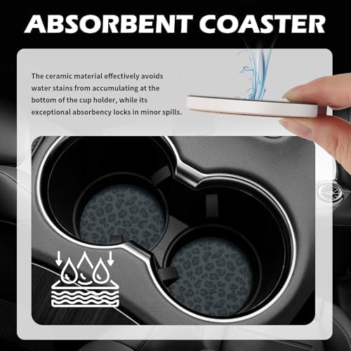 2PCS Absorbent Car Coasters for Cup Holders, 2.6" Leopard Print Ceramic Car Cup - Image 6