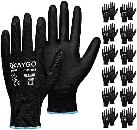 KAYGO Safety Work Gloves for Men Women, PU Coated Palm & Fingers by KAYGO