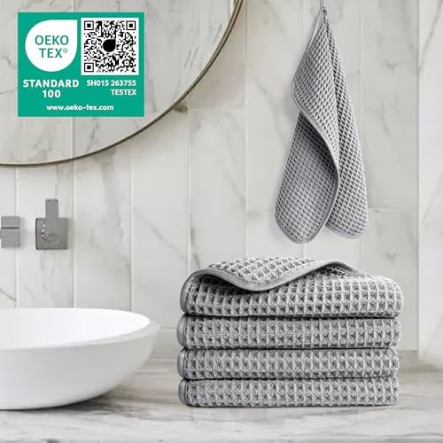POLYTE 430 GSM Poly Blend Microfiber Waffle Wash Cloth Face Towel, 13x13 in - Image 5