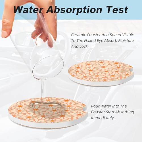 Orange Floral Car Coasters for Cup Holders, 2 Pack Car Cup Holder Coasters for - Image 5