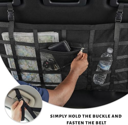 Car Ceiling Cargo Net Pocket, 31.5×20.5 Inch Double-Layer Car Roof Mesh Storage - Image 6