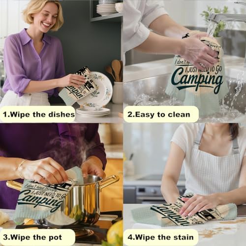 Funny Camping Kitchen Towels, Camping Gifts Reusable Dish Towels - Image 6