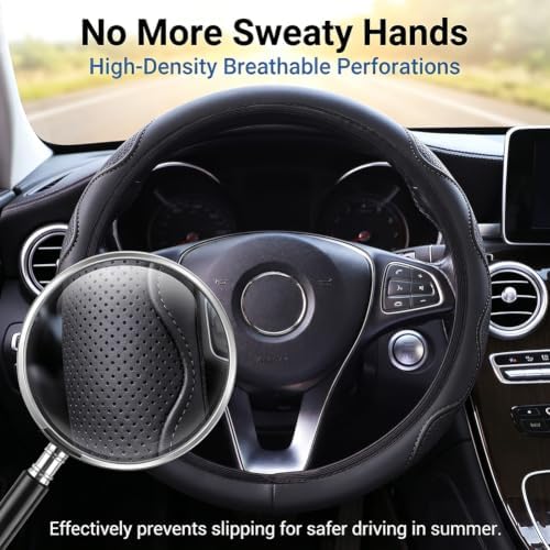 Elastic Steering Wheel Cover Black Leather Universal 14-15 inch - Image 3