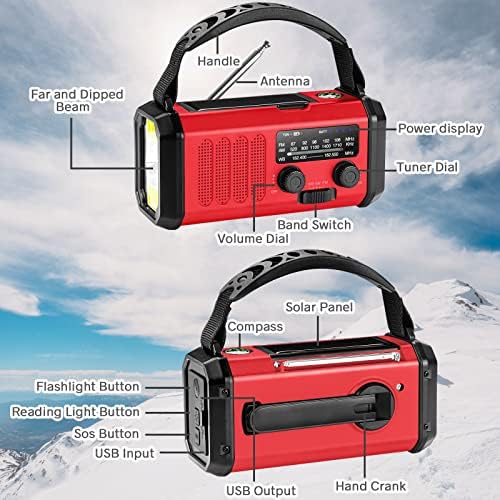Emergency Weather Radio with NOAA, 10000mAh Solar Hand Crank Radio, AM FM - Image 6