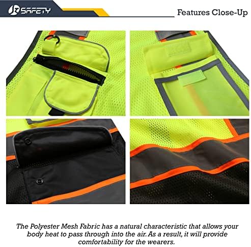 JKSafety Safety Vest for Men Women Reflective Hi Vis JK100 YBlack L - Image 2