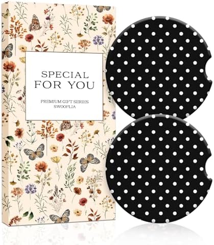 Swooflia Floral Absorbent Ceramic Car Coasters Set of 2, Cute Botanical by Swooflia