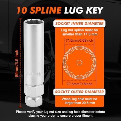 CASOMAN 10 Spline Lug Nut Key, Wheel Lock Removal Tool - Image 2