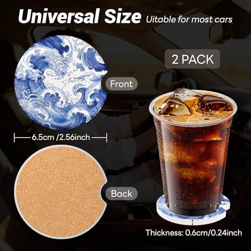 Car Cup Holder Ceramic Coasters 2 Pack, 2.56 in Anti Slip Absorbent Coaster - Image 4