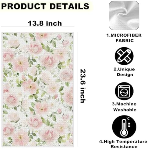 2 Pcs Floral Rose Patterns Kitchen Towels Dish Towel - Image 2