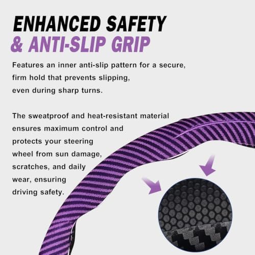 3pcs Universal Carbon Fiber Steering Wheel Cover, Anti-Slip & Segmented Design - Image 5