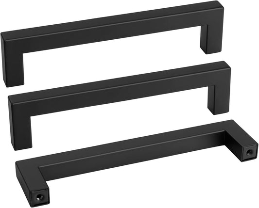 goldenwarm 100 Pack 6-1/4INCH Black Square Bar Cabinet Pull Drawer Handle Stainless Steel Modern Hardware for Kitchen and Bathroom Cabinets Cupboard,Center to Center 160mm Kitchen Cupboard Handles