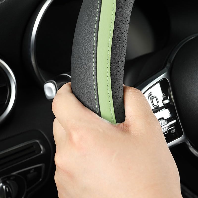 Szttswamp Car Steering Wheel Cover, Microfiber Leather Green 14.5-15 Inch - Image 3