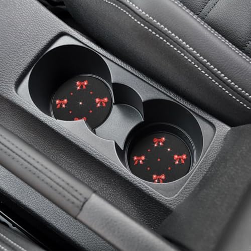 2PCS Car Coasters Rhinestone Bow Cup Holder Pad Anti-Slip Red - Image 6
