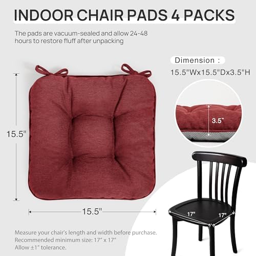 Love's cabin Memory Foam Chair Cushions Set of 4, 15.5 Inch - Image 2