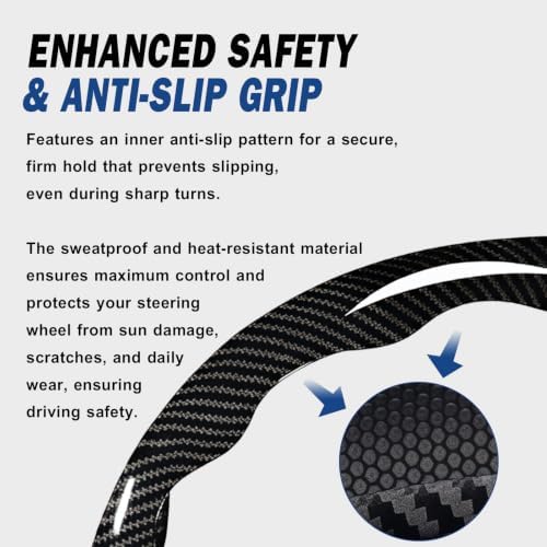 3pcs Universal Carbon Fiber Steering Wheel Cover, Anti-Slip & Segmented Design - Image 4