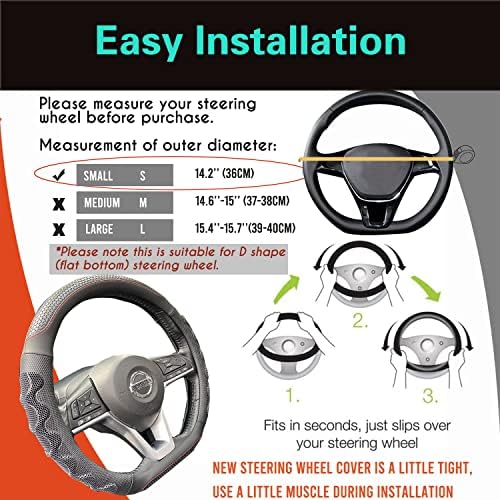PINCTROT D Shaped 14 Inch Steering Wheel Cover Great Grip Black/Red Stitch - Image 6
