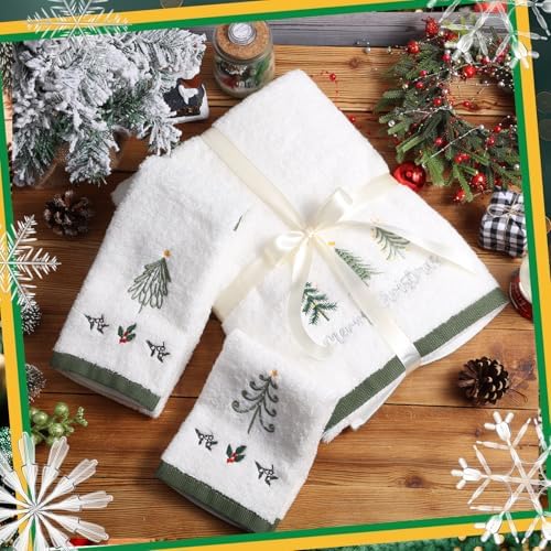 Peryiter 3 Pack Xmas Tree Decorative Bath Towel Set - Image 5