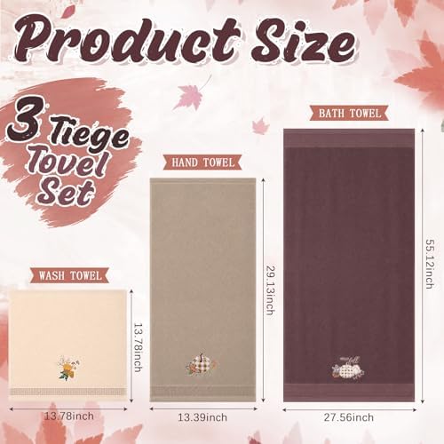 Peryiter 3 Pack Plaid Autumn Pumpkin Decorative Bath Towel Set - Image 4