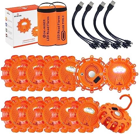 12 Pack LED Road Flares, Type-C Rechargeable Magnetic Safety Kit by DK-WINER