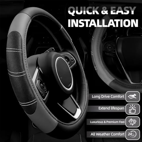 NBTEPEM 6 Pcs Grey Steering Wheel Cover Set, Sport Microfiber Leather Steering - Image 2