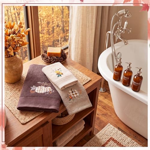 Peryiter 3 Pack Plaid Autumn Pumpkin Decorative Bath Towel Set - Image 2