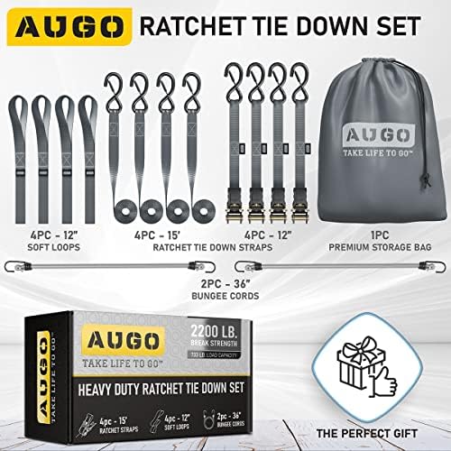 AUGO Ratchet Straps Heavy Duty 4 Pack -15 FT - 2200 LB Break Strength – - Cargo - Image 5