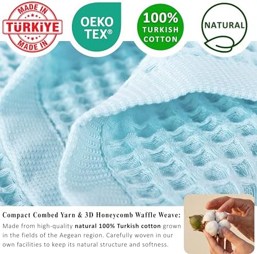 PÜSKÜL Natural 100% Turkish Cotton Waffle Hand and Kitchen Towels Set of 3 - Image 3