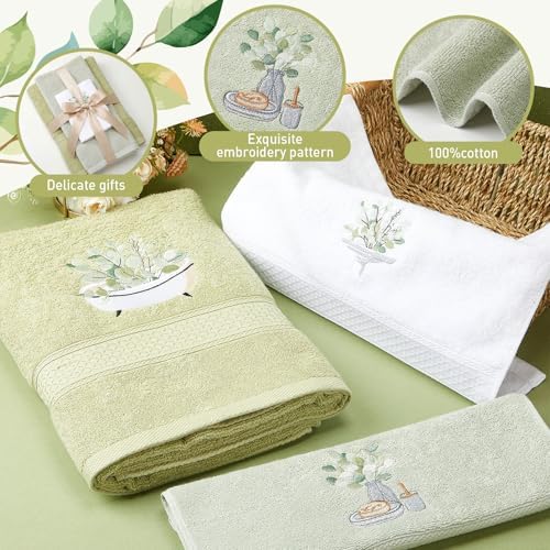 Peryiter 3 Pack Eucalyptus Leaves Decorative Bath Towel Set - Image 3