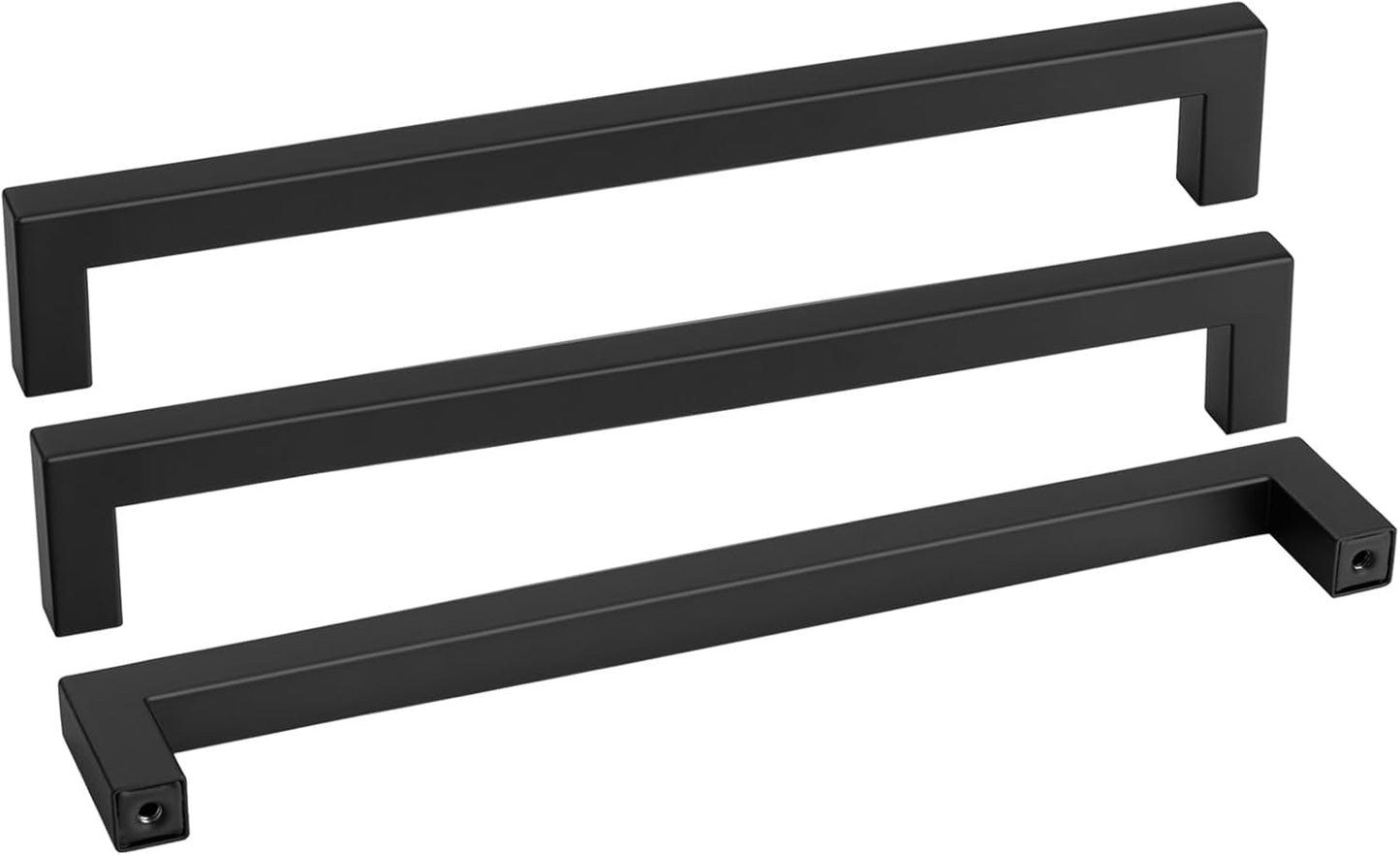 goldenwarm 150 Pack 12 3/5 Inch Black Cabinet Handles Matte Black Drawer Pulls Stainless Steel Cabinet Hardware Square Bar Modern Cabinet Handles for Kitchen Bathroom Cupboard