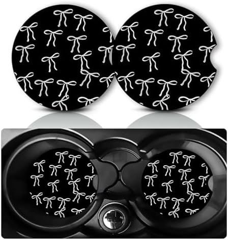 2Pack Black Bow Tie Car Cup Holder Coaster Neoprene Car Coasters by YGQZYYQ