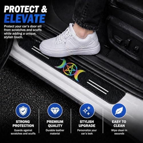 5PCS Cow Car Door Sill Protector, Carbon Fiber Leather Sill Stickers - Image 2