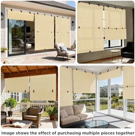Outdoor Roller Shade 8'W x 14'H Cordless Shades Roll Up, Folding Exterior Patio - Image 6