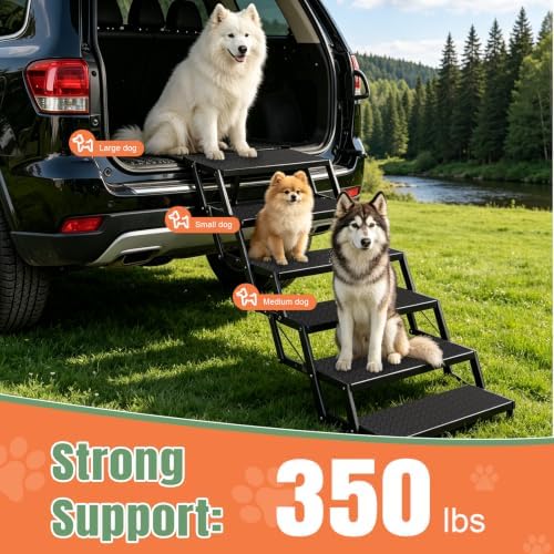 Foldable Dog Stairs for Car, HisFox Portable Dog Steps for Dogs, 6 Steps - Image 5