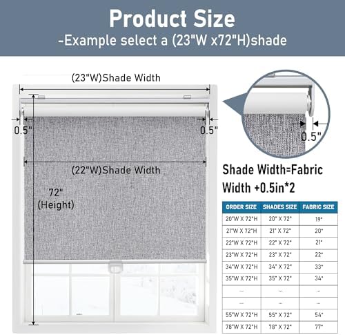 AOSKY Blackout Cordless Roller Shades, 33.5" W x 72" H, Heather Grey - Image 3