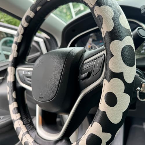 Vintage Groovy Flowers Car Leather Steering Wheel Cover - Image 3