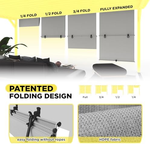 Outdoor Roller Shade 6'W x 11.5'H Cordless Shades Roll Up, Folding Exterior - Image 2