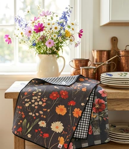 Cerise Black Floral Kitchen Towels, Waffle Weave Microfiber, 3 Pack - Image 4