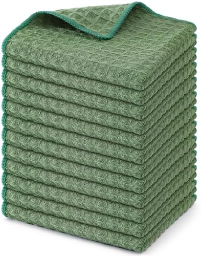 Homaxy Microfiber Waffle Weave Kitchen Dish Cloths, 12 Pack, Grass Green by Homaxy