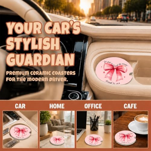 Pink Bow Christian Bible Car Coasters, Scripture Faith Cup Holders - Image 4