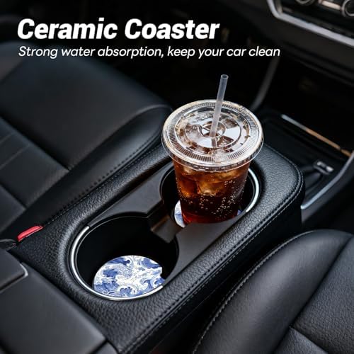 Car Cup Holder Ceramic Coasters 2 Pack, 2.56 in Anti Slip Absorbent Coaster - Image 2