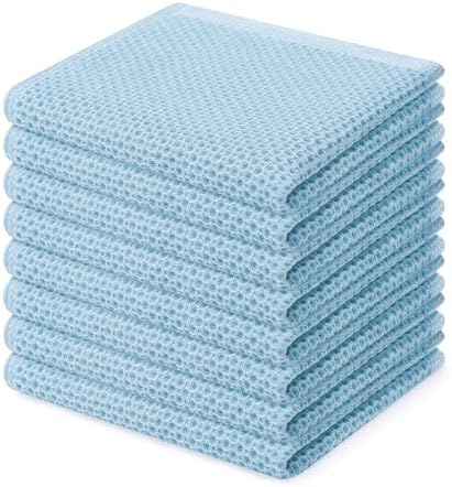 Homaxy 100% Cotton Waffle Weave Kitchen Dish Cloths 8-Pack, Sky Blue by Homaxy
