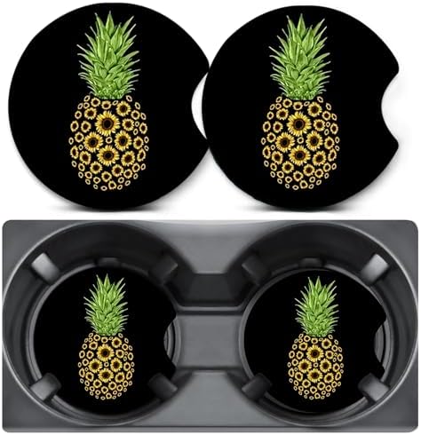 2 Pack Pineapple Car Coasters for Cup Holder, Neoprene Anti Slip Mat by Unknown