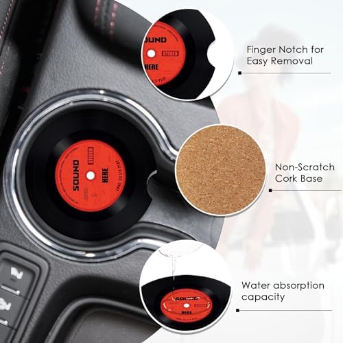 Britimes Car Coasters for Drinks, 2 Pack Ceramic Stone 2.56" Music Red - Image 4