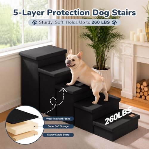 5-Step Wide Dog Stairs with Storage 23" H, Non-Slip Sturdy Pet Steps - Image 6