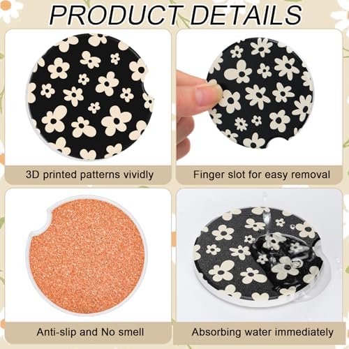 Boao 4 Pcs White Flower Car Cupholder Coasters - Image 3