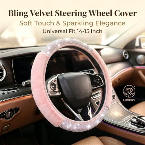 Bling Steering Wheel Cover Pink Fluffy Rhinestone - Image 4