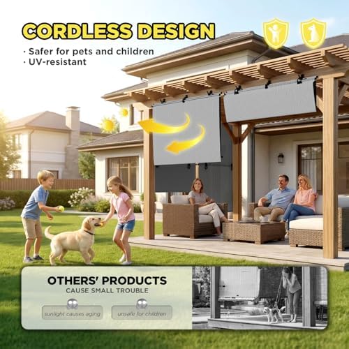 Outdoor Roller Shade 6'W x 11.5'H Cordless Shades Roll Up, Folding Exterior - Image 3