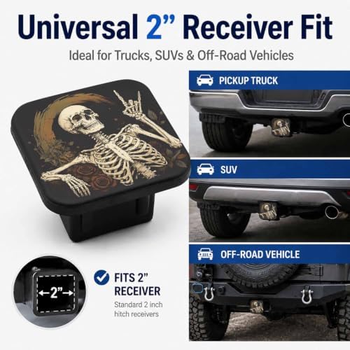 Hitch Cover Receiver Tube Hitch Plug Human Skeleton Rock and Roll, Tool-Free - Image 4
