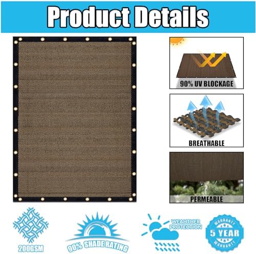 Amagenix 90% Shade Fabric 6'X 13' Mocha Sun Shade Cloth - Image 3